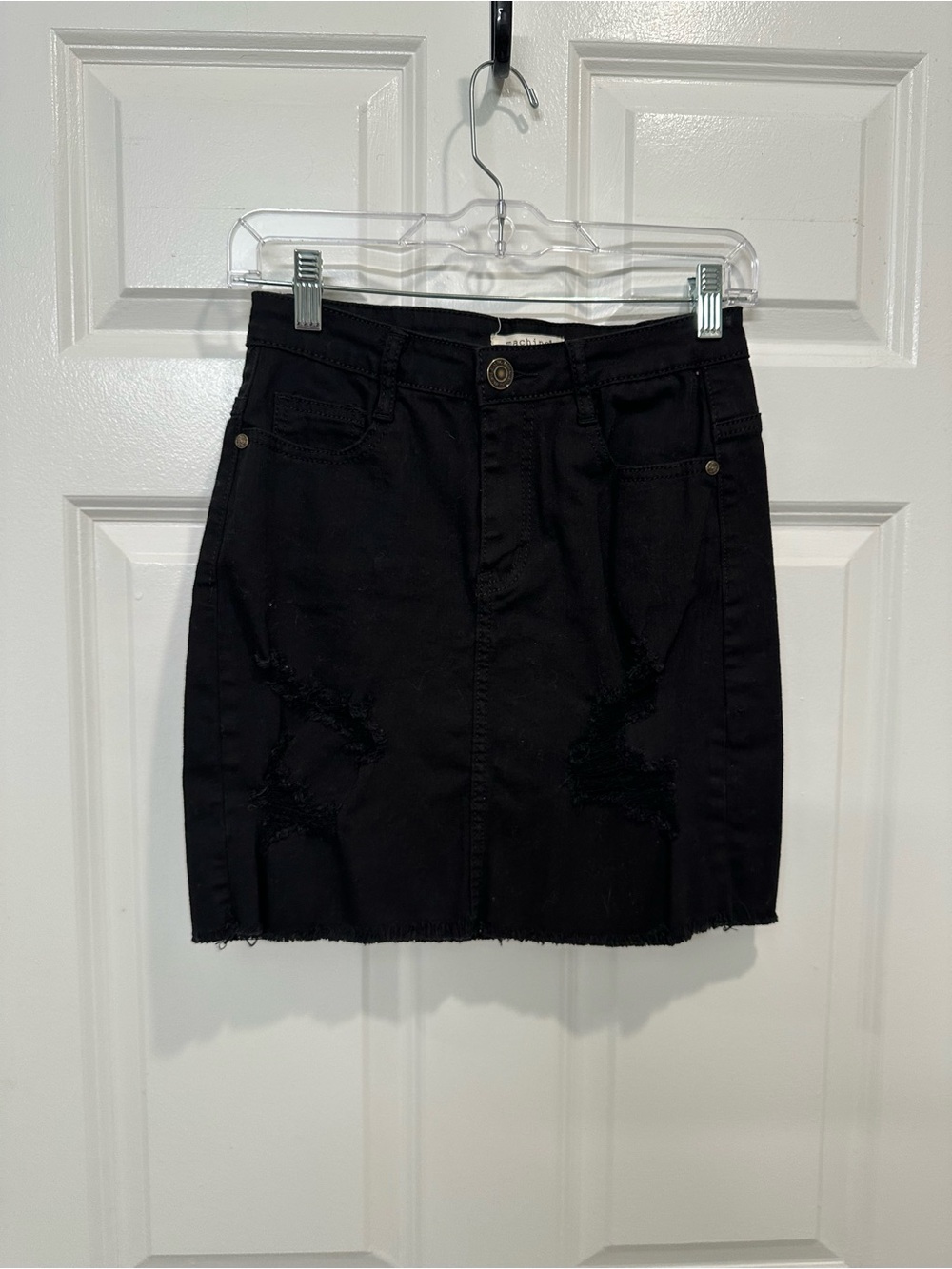 Machine Black Distressed Denim Mini Skirt